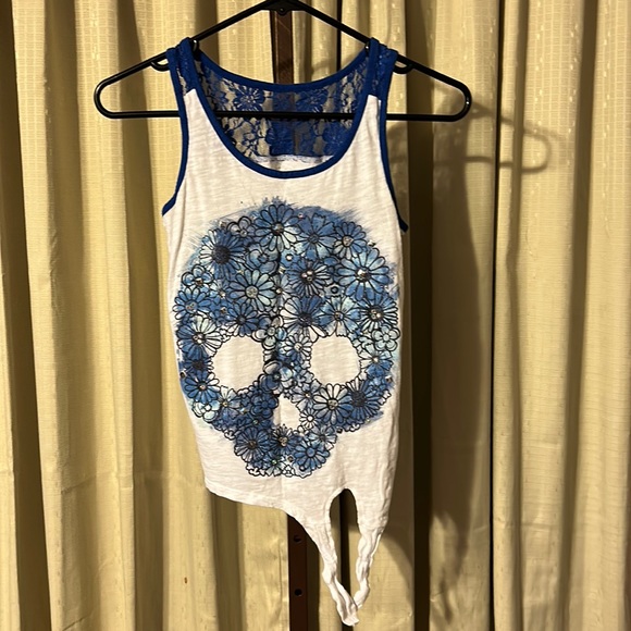 Justice size 12 tie front blue skull tank top - Picture 1 of 5
